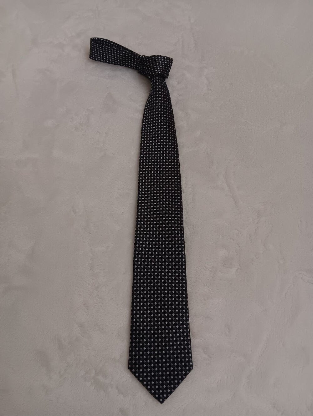 Hermoso Men's Black Tie with White Microdot Pattern